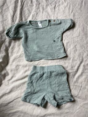 Kids Matching Set - Sage Green Gauze Top & Shorts